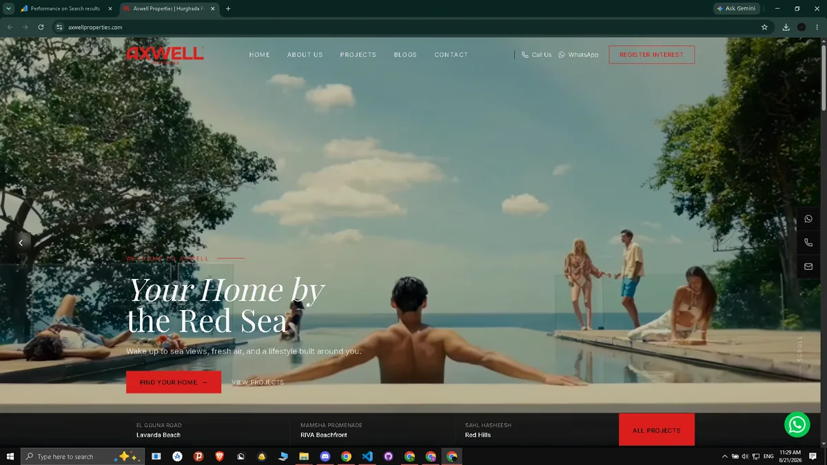 Axwell Properties live website homepage developed by IDEONIC Solutions